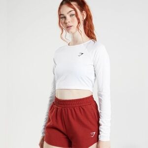 Gymshark Crop Crewneck Ling Sleeve Training Top Shirt White Black Size Small